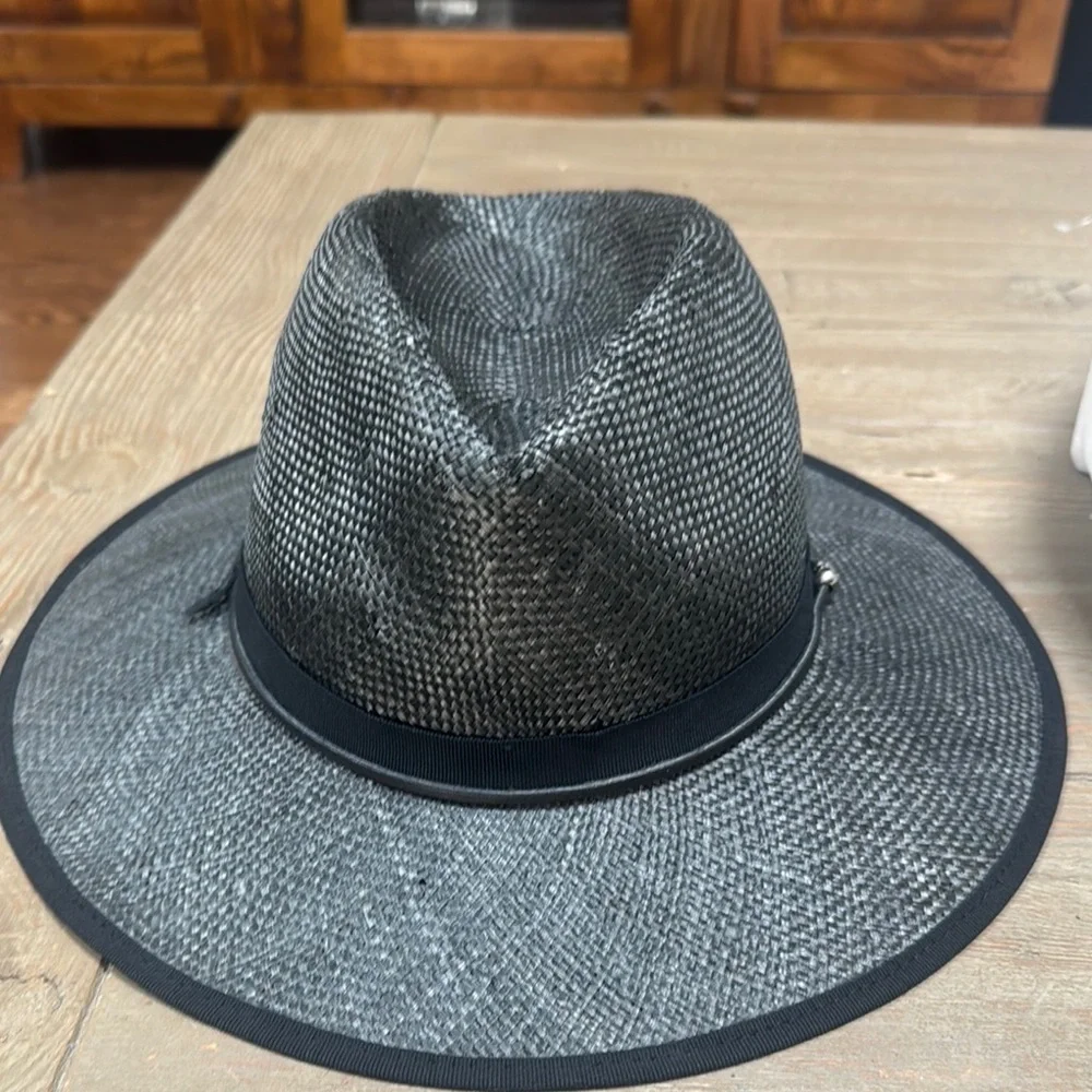 The Kooples Leather trim straw hat fedora in black